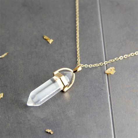 Bullet Shaped Raw Quartz Crystal Necklace By Gaamaa