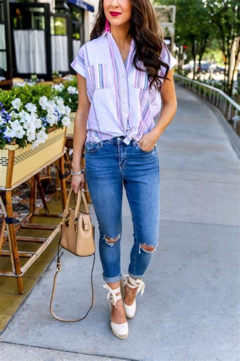 Easy Stripe Button Up Top Outfit Southern Sophisticated By Naomi