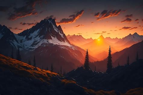 Premium Ai Image Magic Sunset In The Mountains