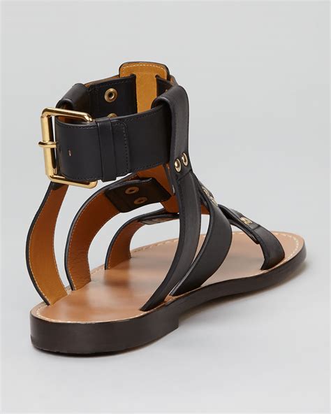 Lyst Chloé Flat Studded Leather Sandal In Black