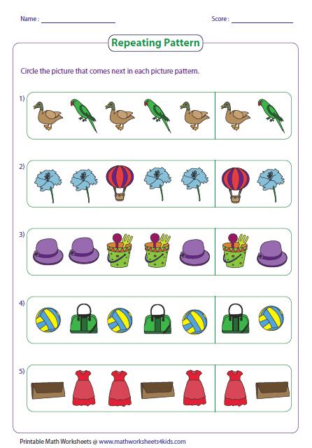 The geometry worksheet include recognizing, drawing basic shapes and solving shape patterns and sequences. Pattern Worksheets