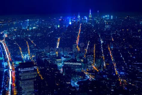 Aerial View At New York City At Night Stock Photo Image Of Downtown
