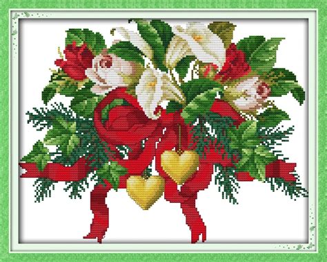christmas bouquets cross stitch kit flower 18ct 14ct 11ct count printed canvas stitching