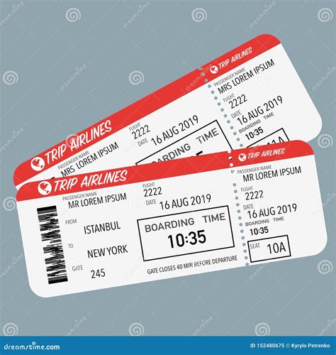 Flight Ticket For Passenger Plane Boarding Red Stock Vector