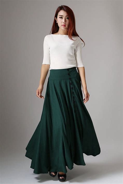 Buttoned Front Cotton Linen Maxi Skirt Linen Skirt Circle Etsy Long Skirts For Women Womens