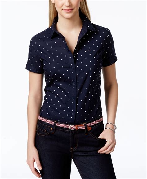 tommy hilfiger short sleeve button down shirt polka dot tops women macy s top shirt