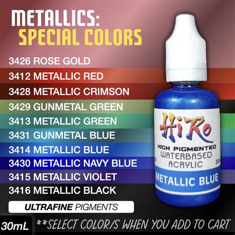 Metallic Special Colors By Hiro Paints Ultrafine Acrylic Hobby Paint