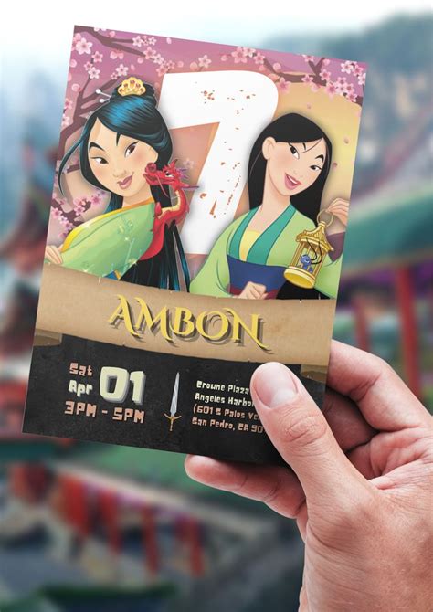 Mulan Birthday Invitation Template Disney Princess Invitation Etsy In