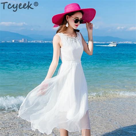 Tcyeek Summer Dress Women White Dresses Beach Long Dress Sleeveless Party Dresses Maxi Vestidos