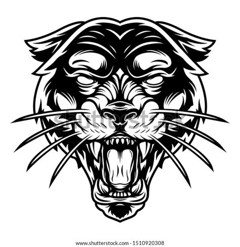 Monochrome Ferocious Panther Head Vintage Style Stock Vector Royalty