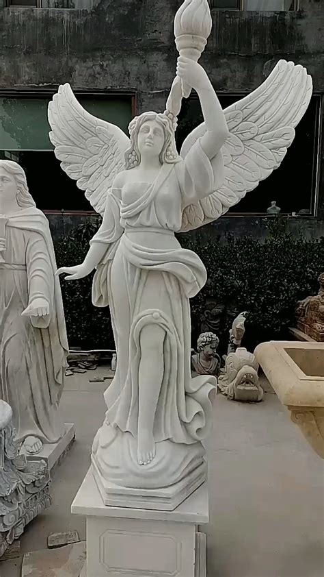 Garden Large Marble Stone Religious Statues Female Angel With Wings
