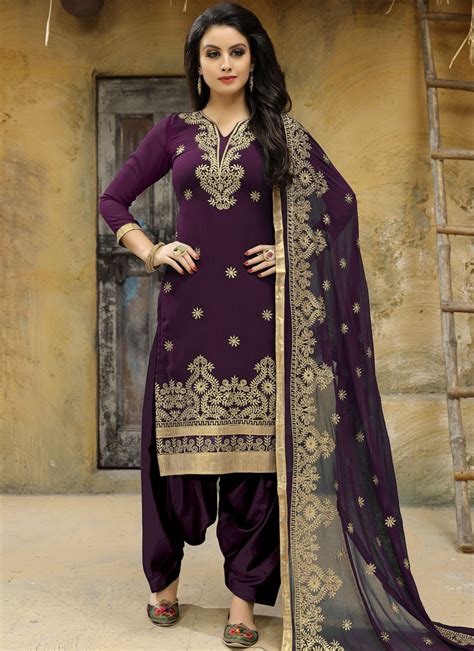 Shop Purple Embroidered Work Punjabi Suit Online 84585 Salwar Kameez