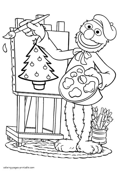 Grover Painting A Christmas Tree Coloring Pages Printablecom