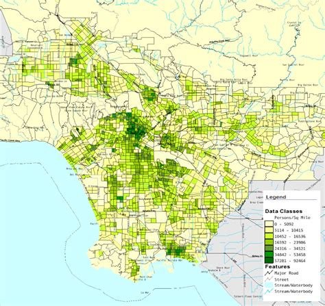Map Of Los Angeles County Showing Population Density In 2000 By Census