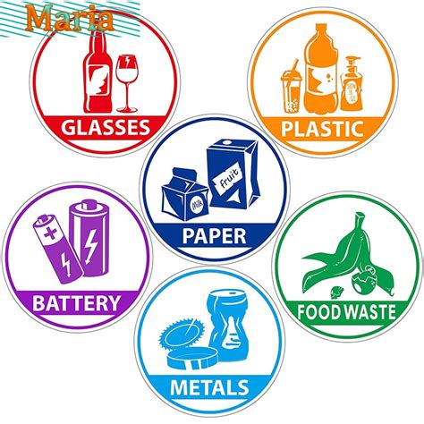 Decal For Trash Can Labels Paper Metal Plastic Glass Waste Sorting