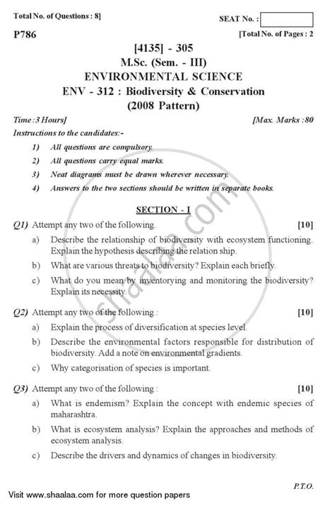 Share to edmodo share to twitter share other ways. Question Paper - M.Sc Environmental Science Semester 3 ...