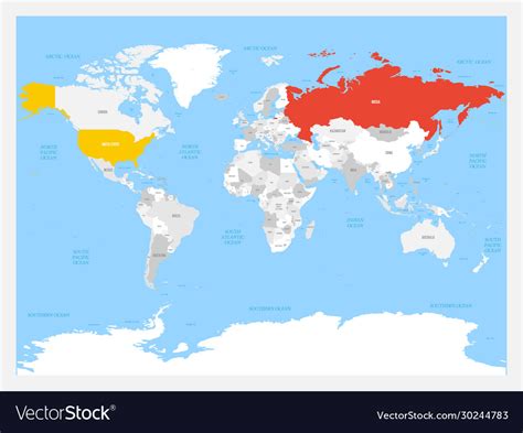 United States And Russia Highlighted On Political Vector Image
