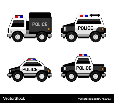 Police Car Set Classic Black And White Colors Vector Image