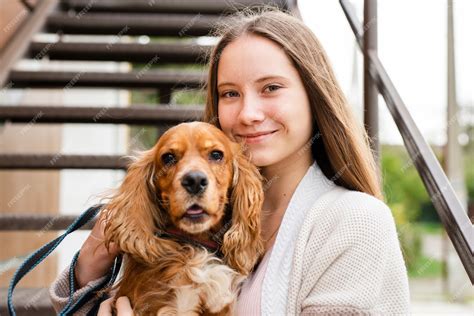 Free Photo Close Up Smiley Woman Holding Her Dog