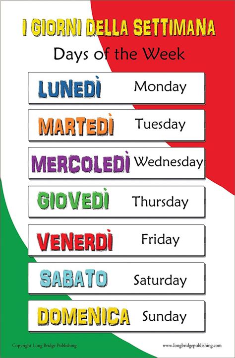 Educational Bilingual Poster I Giorni Della Settimana Days Of The We