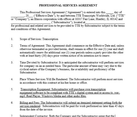 Professional Services Agreement Templates 24 Free Samples Microsoft