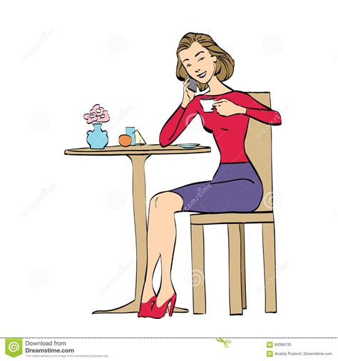 Beautiful Woman In Cafe Drinking Coffee Stock Vector