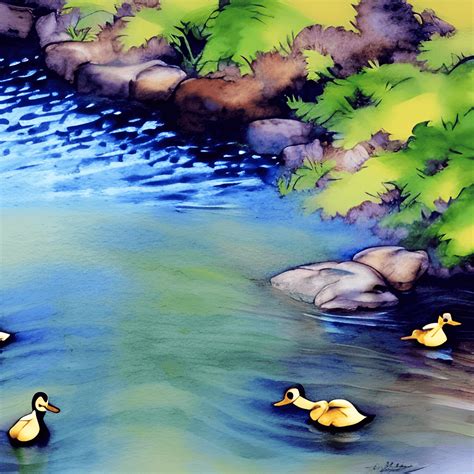 Watercolour Rivers And Ducks · Creative Fabrica