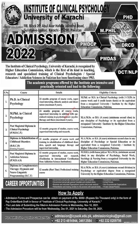 Institute Of Clinical Psychology University Of Karachi Admission 2022