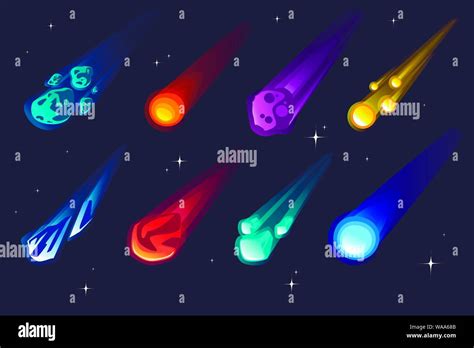 Conjunto De Meteoros Y El Cometa Con Diferentes Colores Y Formas Planas