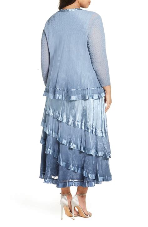 Komarov Beaded Charmeuse And Chiffon Tiered Dress With Jacket Nordstrom