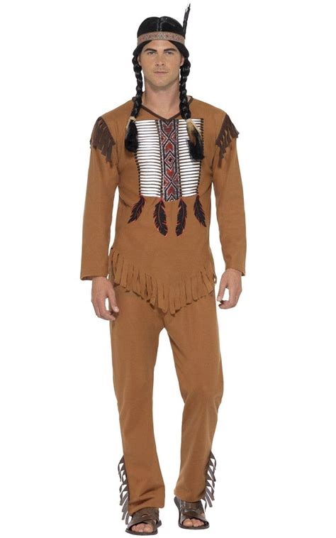 Native American Warrior Mens Costume Mens Brown Indian Costume