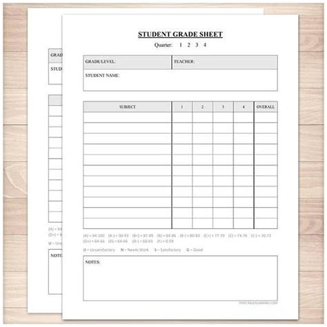 printable student grade sheet quarters  trimesters student grade sheet teacher  student