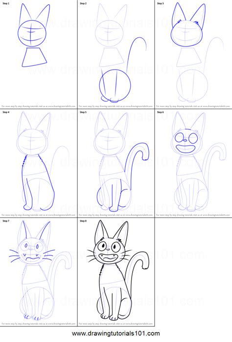 This cat is adorable and easy to learn how to draw. How to Draw Jiji from Kiki's Delivery Service printable ...