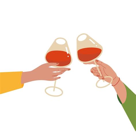 Premium Vector Two Hands Clinking Cheers With A Red Wine Glasses Female Hands Holding