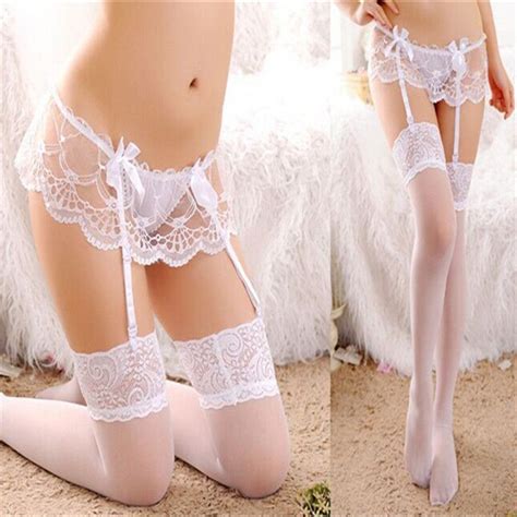 Sexy Garter Belt Stocking Set Women Stockings Sheer Net Lace Tighs Top Over Knee Erotic Nylons