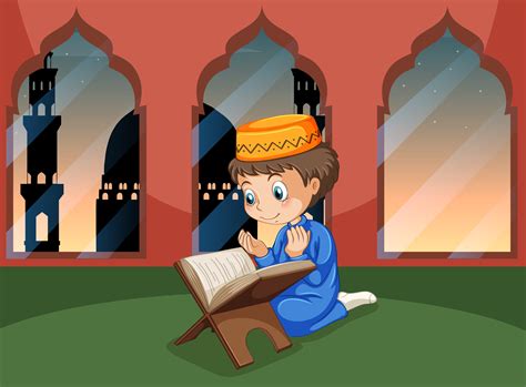 A Muslim Boy Study At Mosque Download Free Vectors Clipart Graphics
