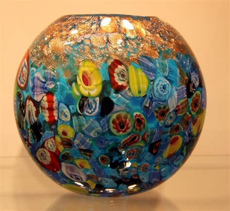 New 7 Hand Blown Glass Murano Art Style Vase Blue Italian Millefiori Multicolor Read More