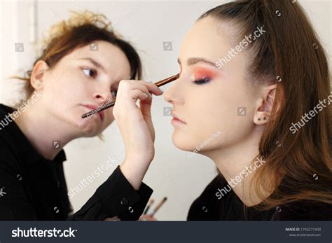 Professional Makeup Artist Doing Glamour Model Stock Photo 1743271403