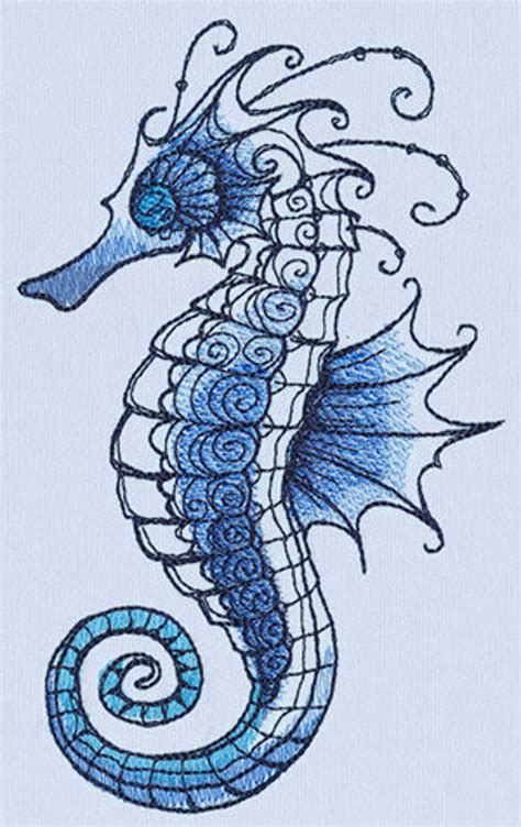 Ocean Blue Seahorse Embroidered Waffle Weave Hand/Dish Towel | Etsy