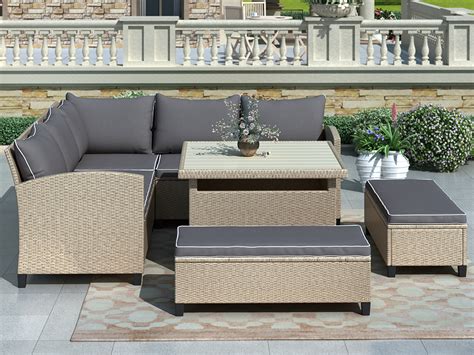 New Topmax Pieces Outdoor Rattan Furniture Set Including Corner Sofa Loveseats Coffee