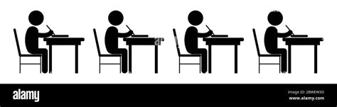 Multiple Student Studying Classroom Black And White Pictogram