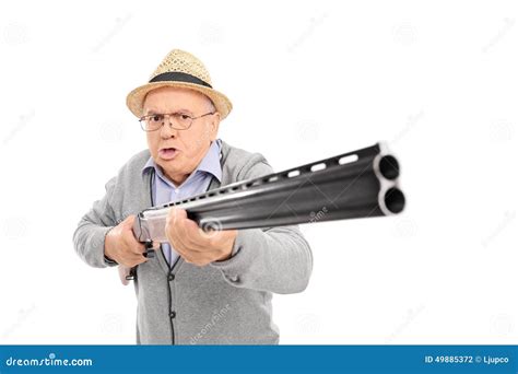 Furious Senior Man Holding A Shotgun Stock Photo Image Of Lifestyle