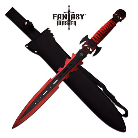 Raging Demon Skull Gladius Red Black Blade Fantasy Short Sword Full