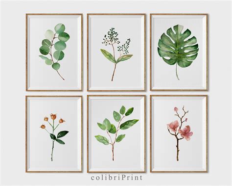 Set Of 6 Greenery Prints Botanical Print Set Watercolor Etsy