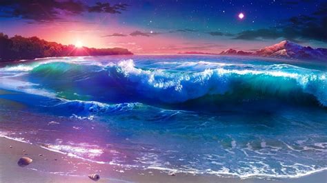 Starry Night Over The Seashore Fantasy Landscape Hd