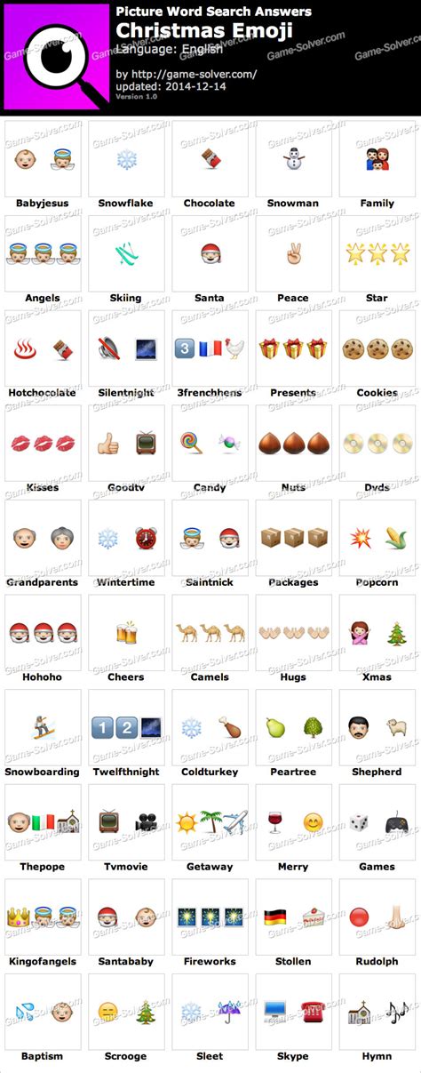 Picture Word Search Christmas Emoji Answers Game Solver