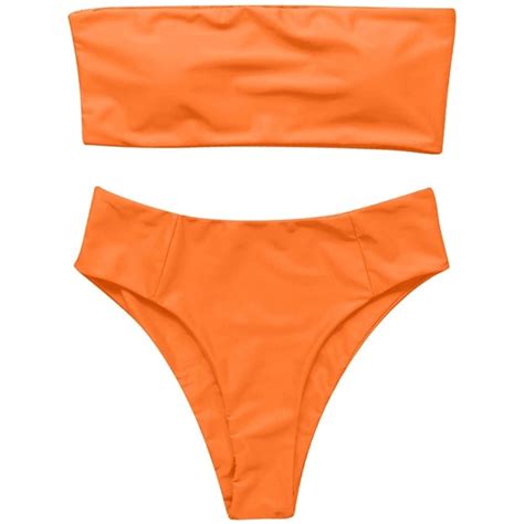 Shein Swim Orange Bandeau High Waisted Two Piece Swimsuits Bikini Set High Cut Poshmark