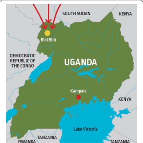 A Map Of Uganda Showing The Location Of Bidibidi Refugee Settlement