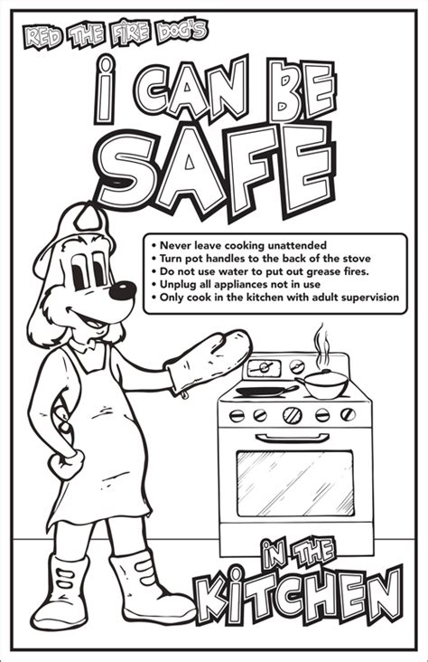 Kitchen Safety Coloring Poster Fire Safety For Life