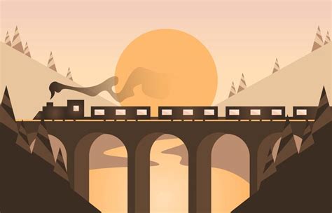 Locomotive Landscape Flat Illustration Vector 214876